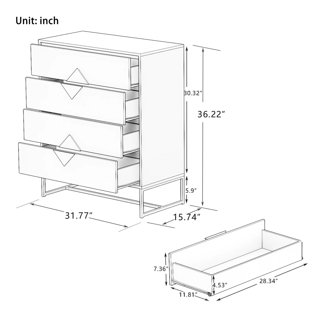 White 4 Drawer Wood Dresser G721