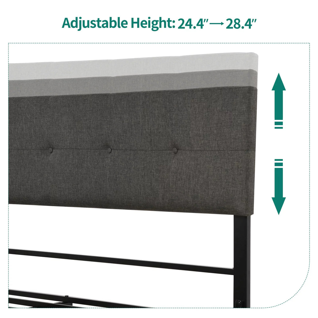 Queen Upholstered Platform Bed Frame with Adjustable Headboard X637469