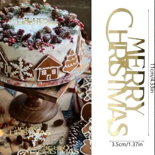 10 Pcs Mirror Gold Merry Christmas Cake Toppers Q336