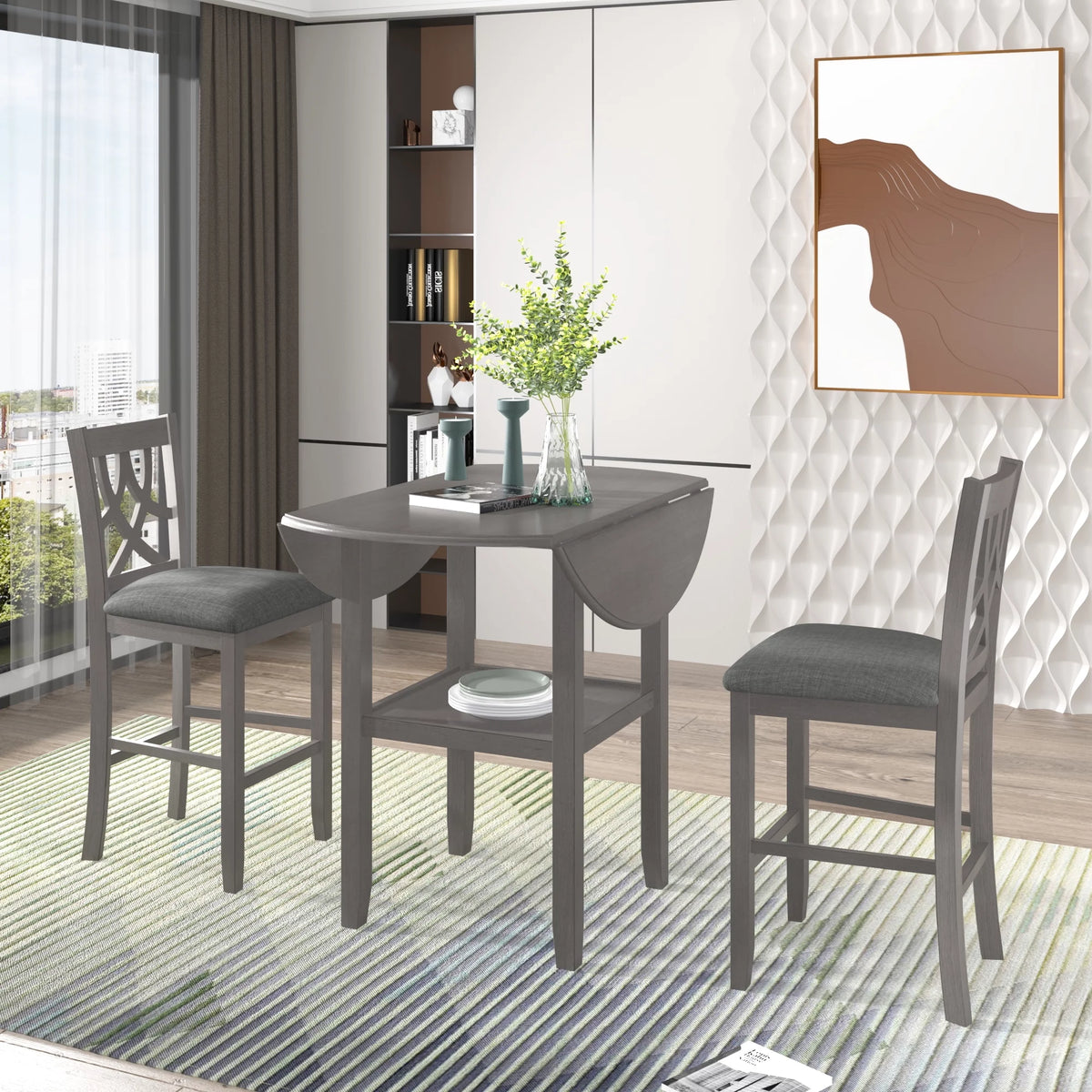 3-Piece Wooden Counter Height Dining Set with 2 Chairs X63359