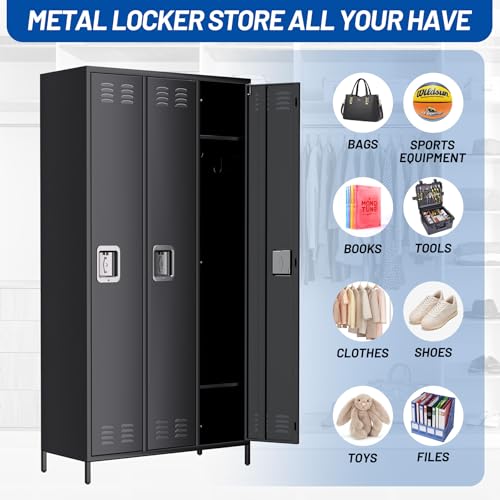 9 Door Metal Storage Cabinet with 27 Hooks and 9 Shelves, Black R540