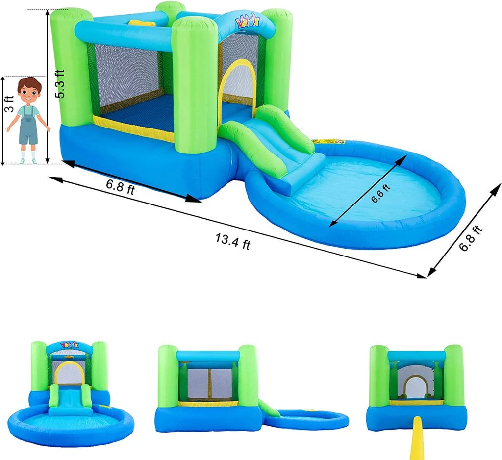 Inflatable Bounce House with Blower, Waterslide & Pool U494