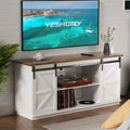 White 58 Inch TV Stand with Sliding Barn Doors W323