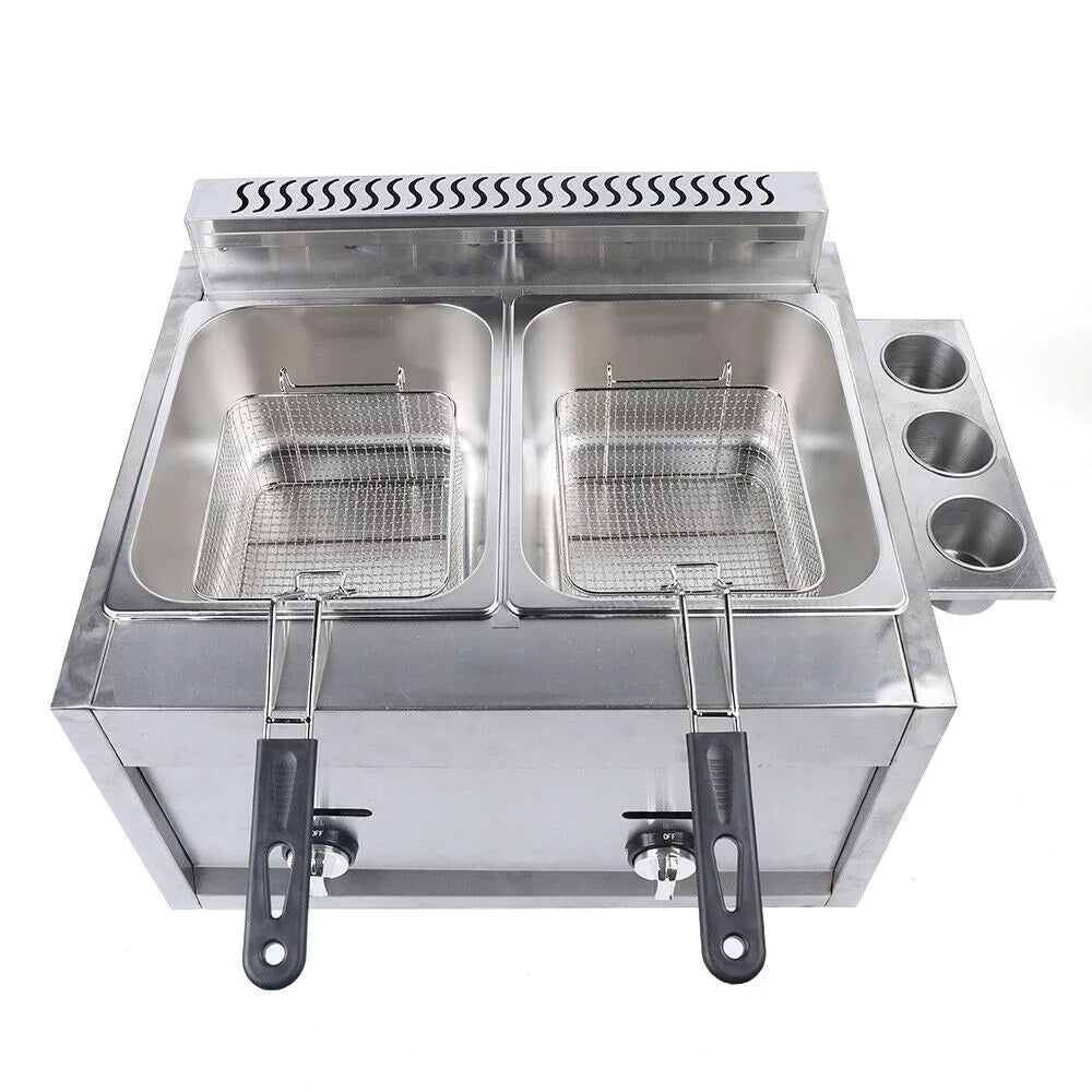 Commercial Stainless Steel Dual Tank Deep Fryer with Basket C62328