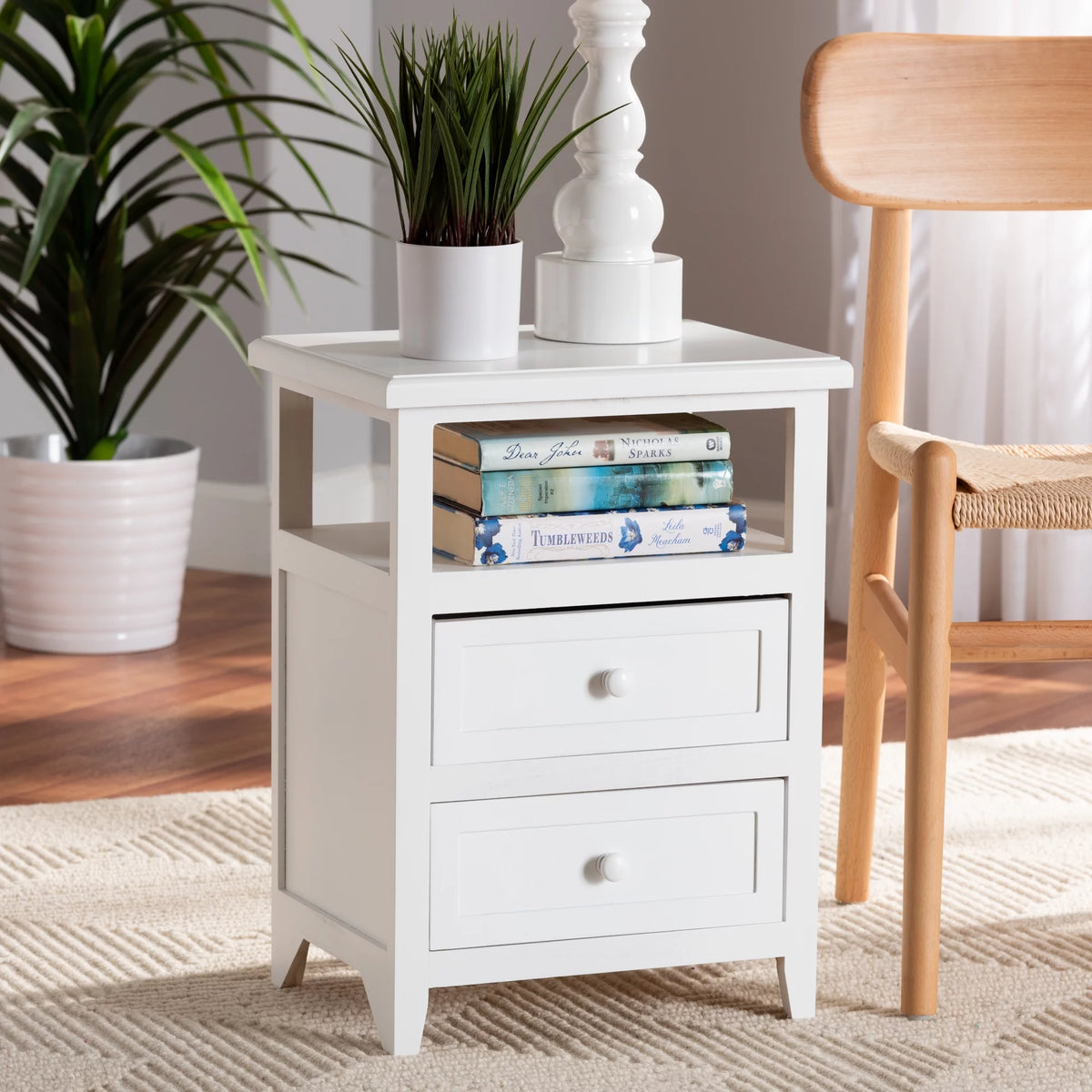 White 2-Drawer Wood Nightstand W756013