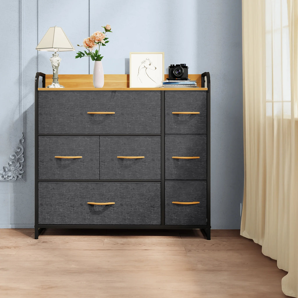 Light Gray 7 Drawer Fabric Dresser A394
