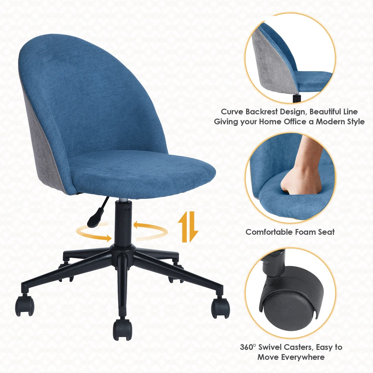 Blue Adjustable Swivel Fabric Upholstered Armless Task Chair S2979