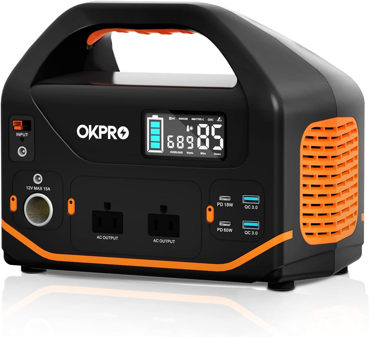 Portable Power Station 555Wh Solar Generator with 2x110V/500W AC Outlets O8884
