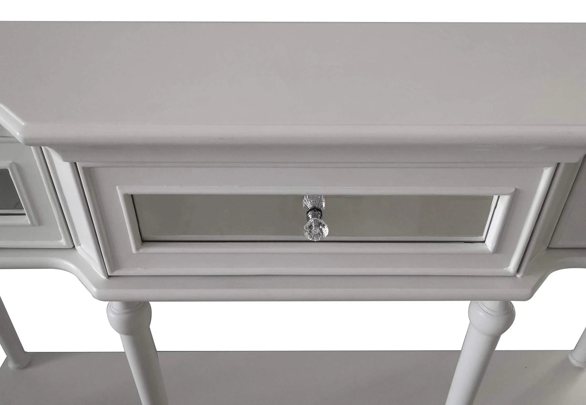 White Console Table with Mirrored Storage Drawers and Lower Shelf W74238