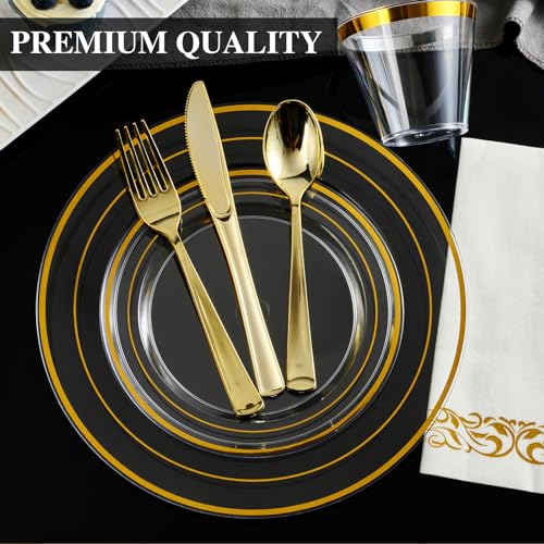 Clear 350 Count Plastic Dinnerware Set with Gold Rim N428