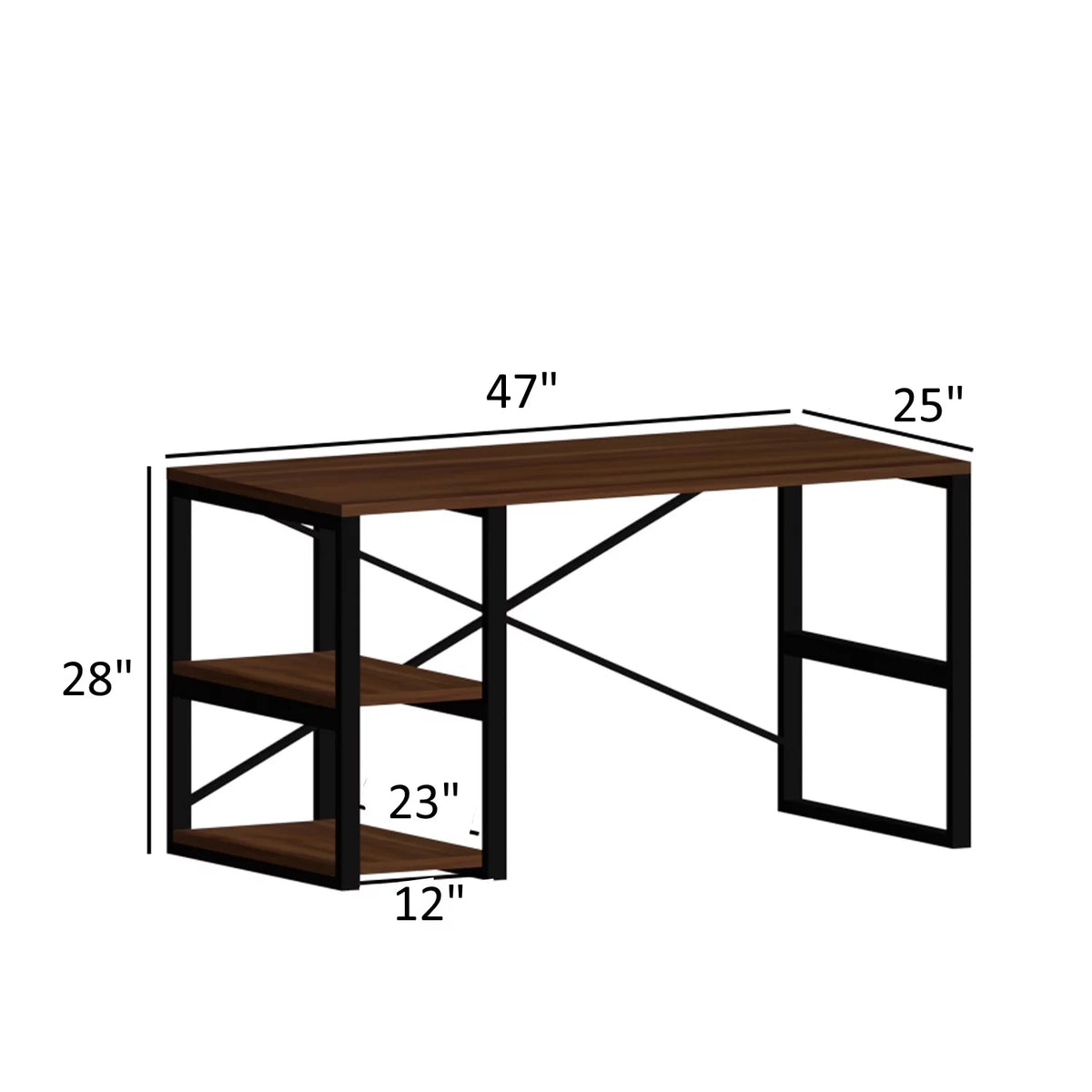 Black Metal Frame Wooden Top 2 Shelves Writing and Computer Desk J82208
