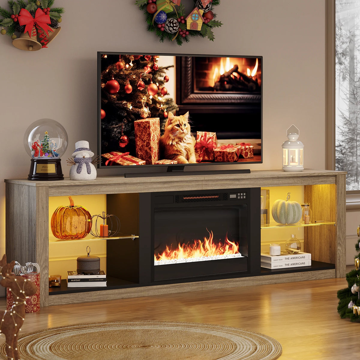 Wash Grey Electric Fireplace TV Stand H5736