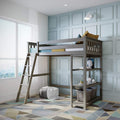 Solid Wood Twin-Size High Loft Bed with Bookcase and Desk Grey V817625