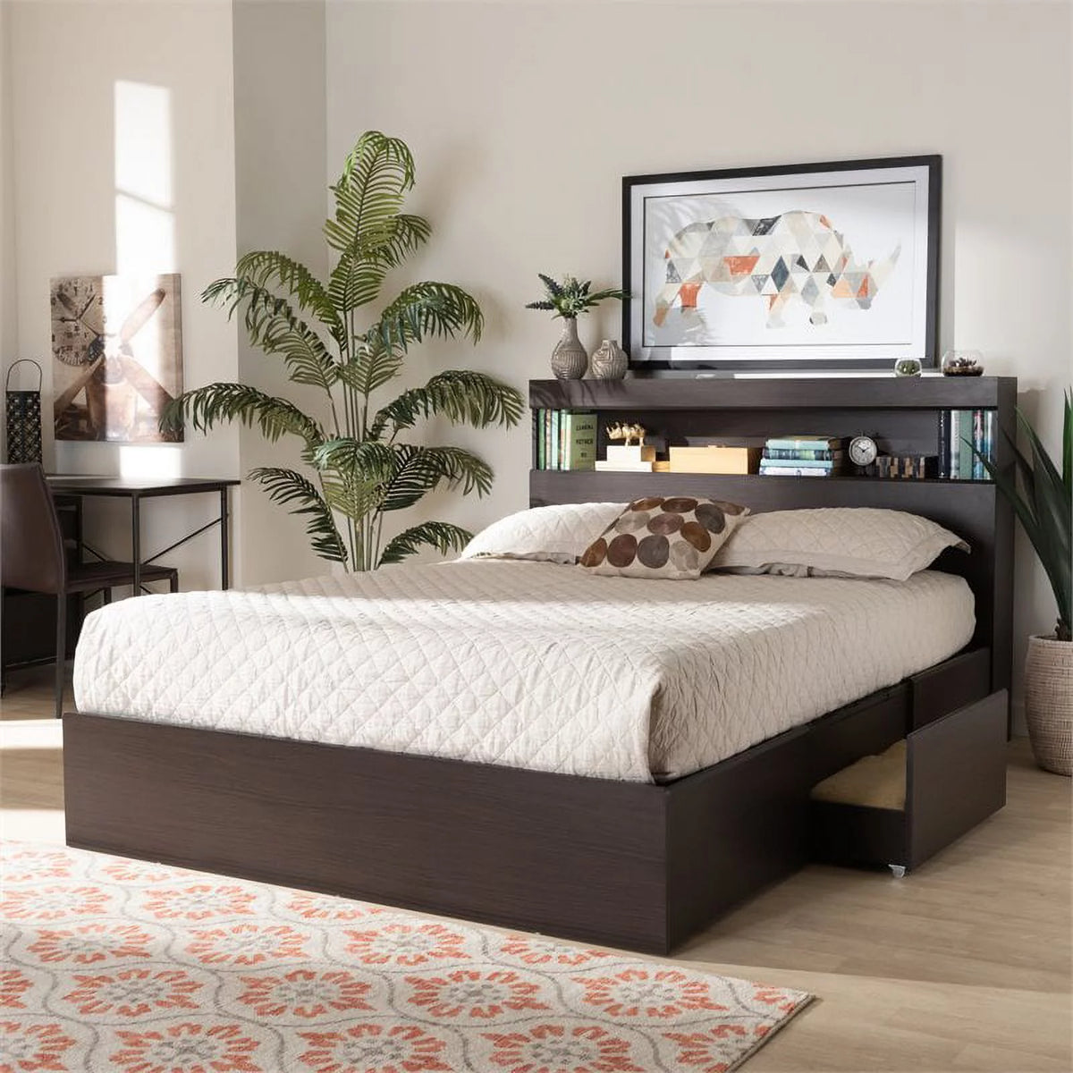 Queen Size 6 Drawer Wood Platform Storage Bed E179