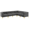 6-Piece Channel Performance Velvet Tufted Sectional Sofa in Gray X668