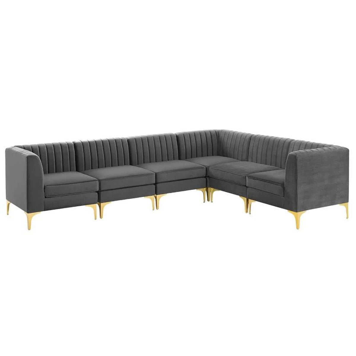 6-Piece Channel Performance Velvet Tufted Sectional Sofa in Gray X668