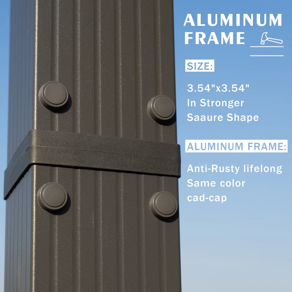 Extra-Large Gray Aluminum Frame Pergola with Sunshade Canopy 10'x12' Beige S834
