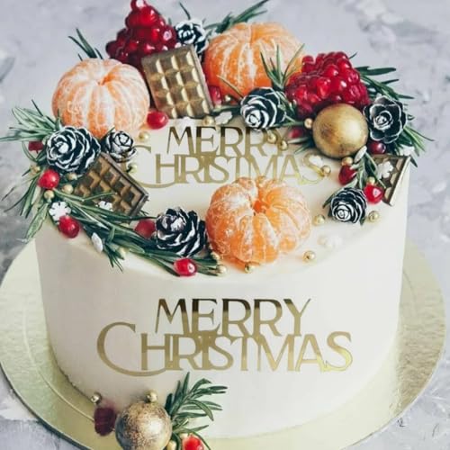 10 Pcs Mirror Gold Merry Christmas Cake Toppers Q336