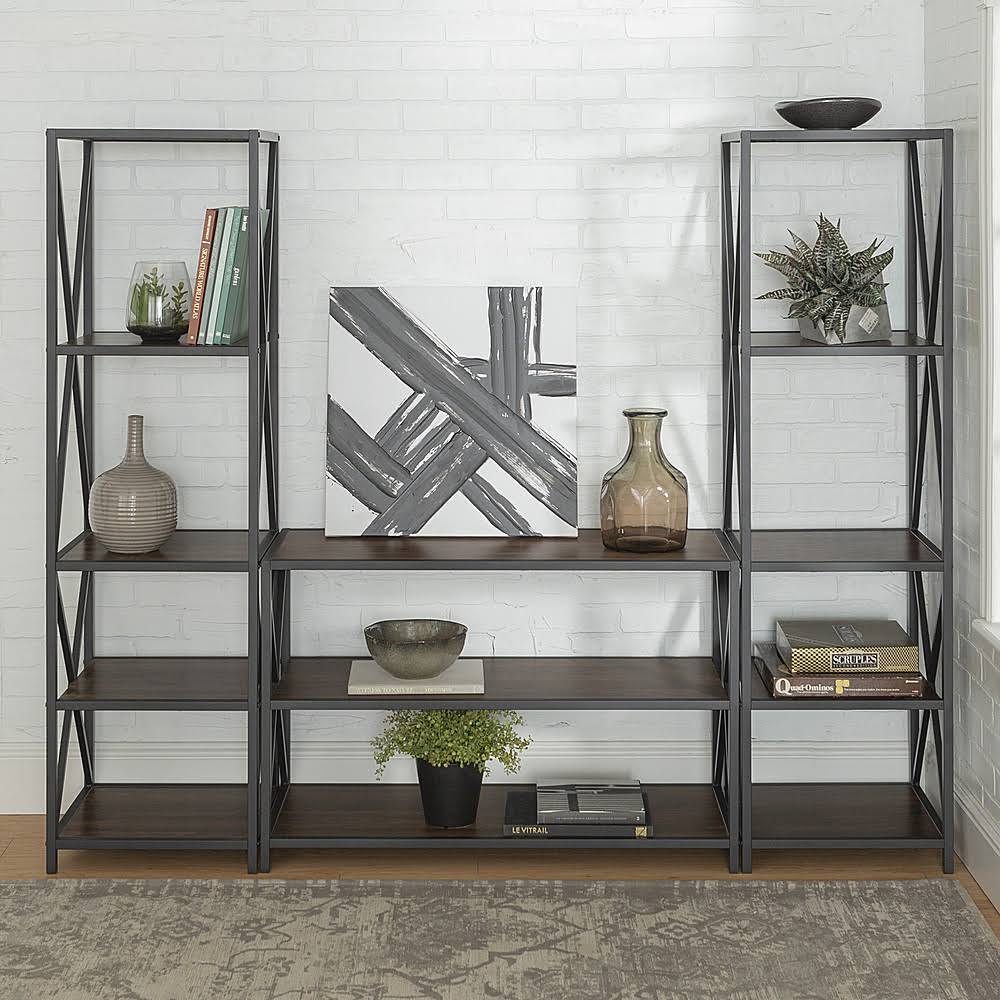 3-Piece Rustic Industrial Bookcase Set M93102