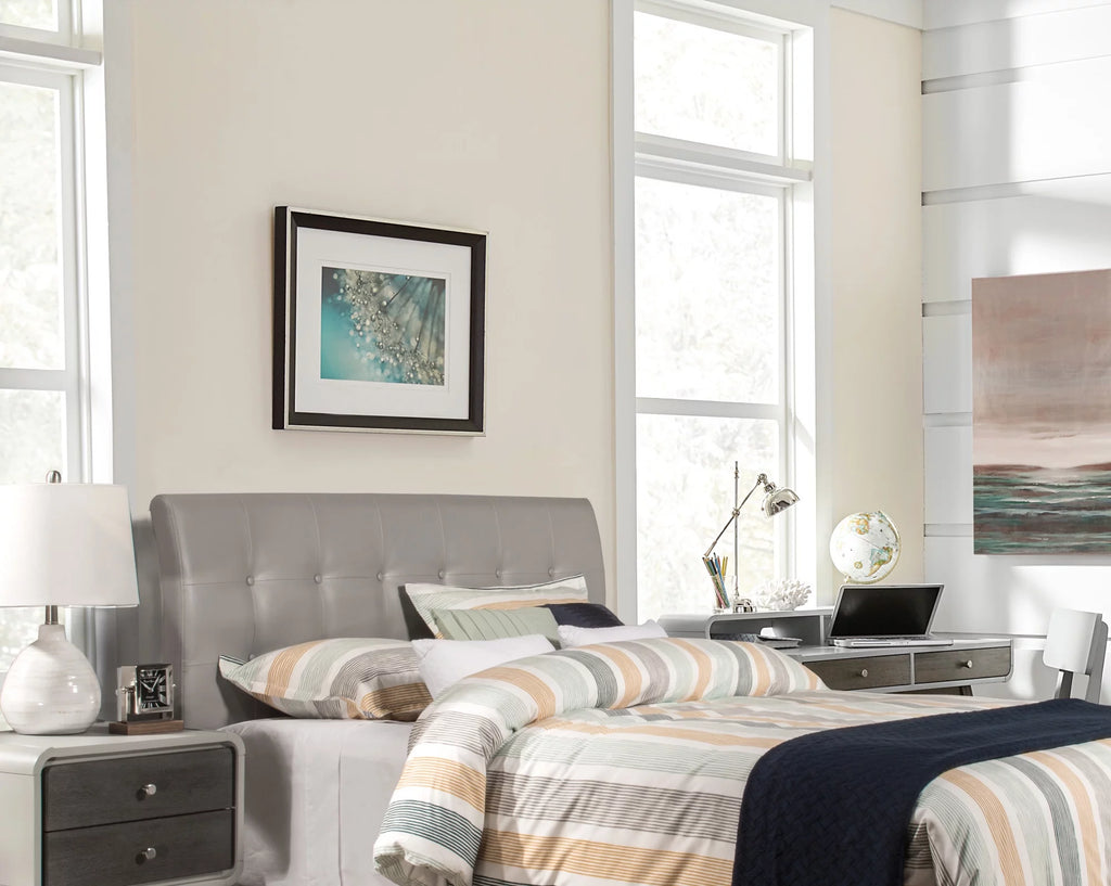 Gray Faux Leather Upholstered Queen Headboard J4423