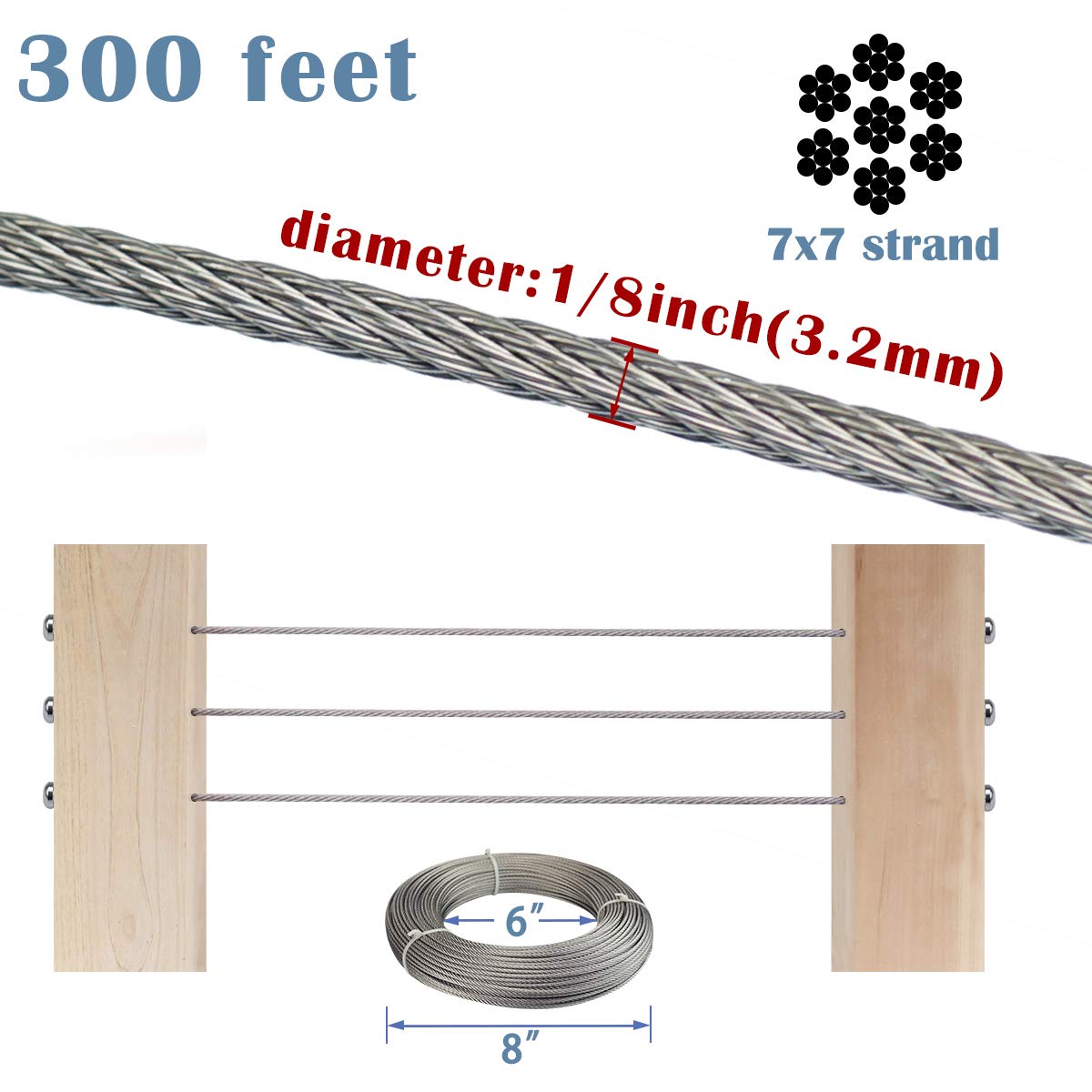 1/8'' 7x7 Strands T316 Stainless Steel Wire Rope T584904