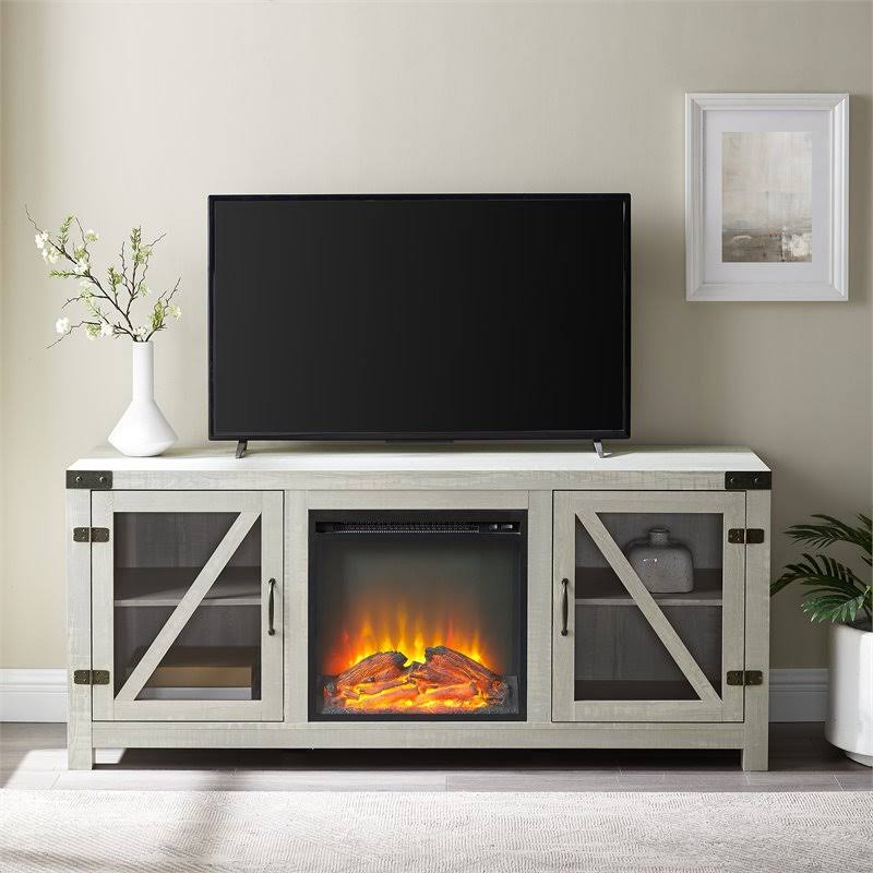 Glass Door Fireplace Console D1123