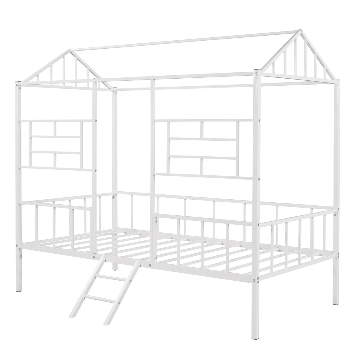 White Twin Size Metal Platform Bed Frame with Slatted Support J42158