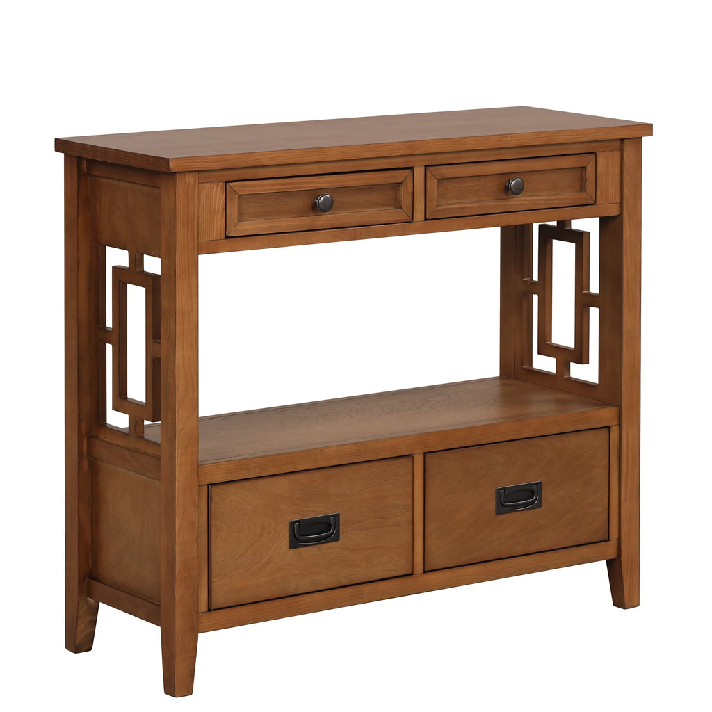 36'' Pine Wood Console Table with 4 Drawers & 1 Storage Shelf W9603