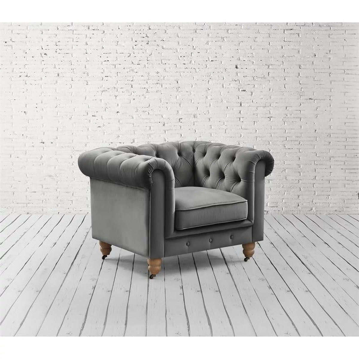 Dark Gray Velvet Button Tufted Club Chair Z207