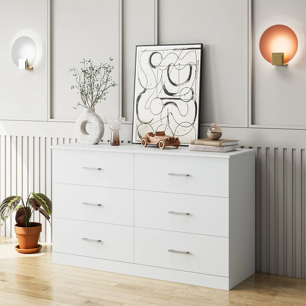 White 6 Drawer Wood Dresser P19680