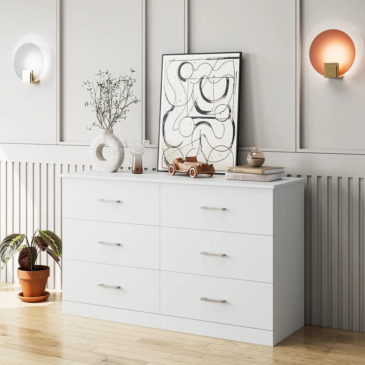 White 6 Drawer Wood Dresser P19680