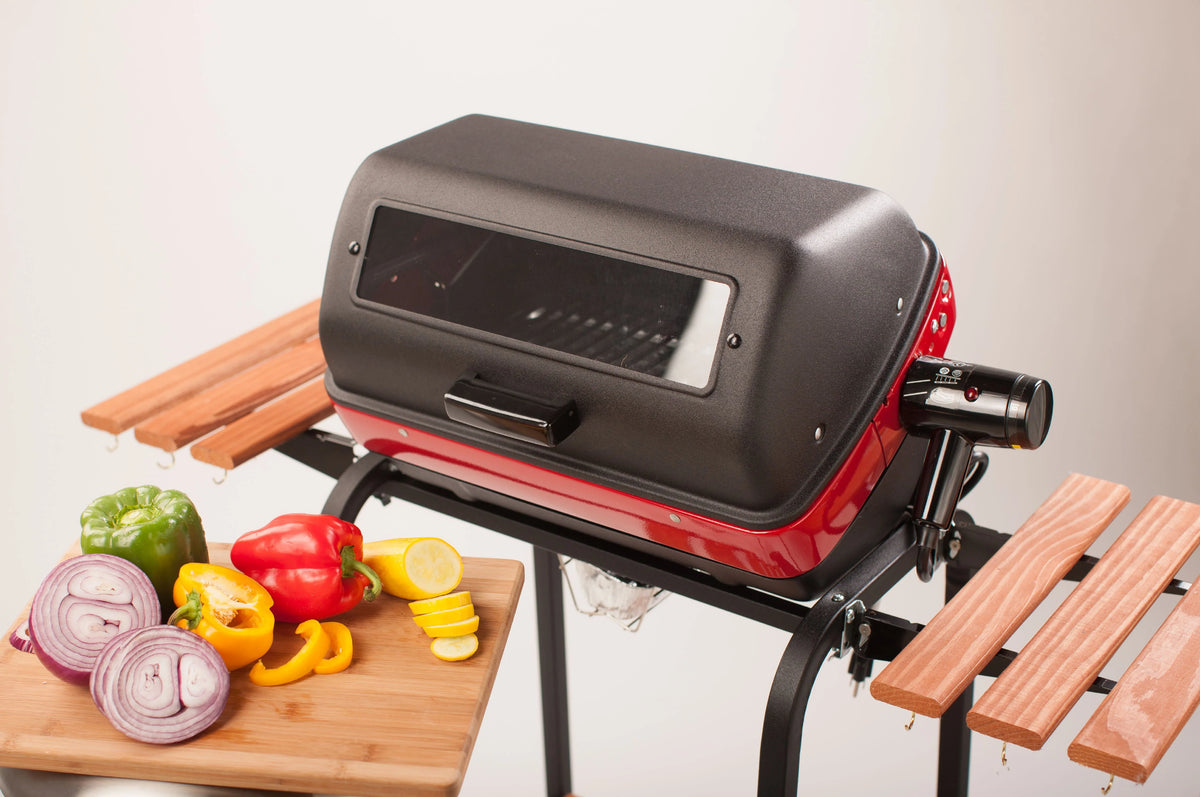 Portable Electric Cart Grill with Two Folding Tables, Red X61112