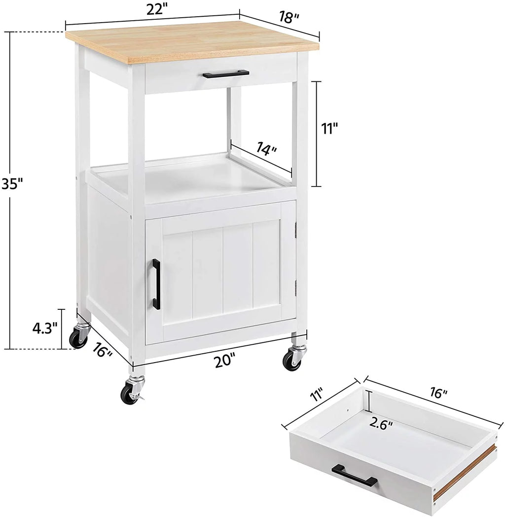 White Rolling Kitchen Island with Single Door Cabinet W9302