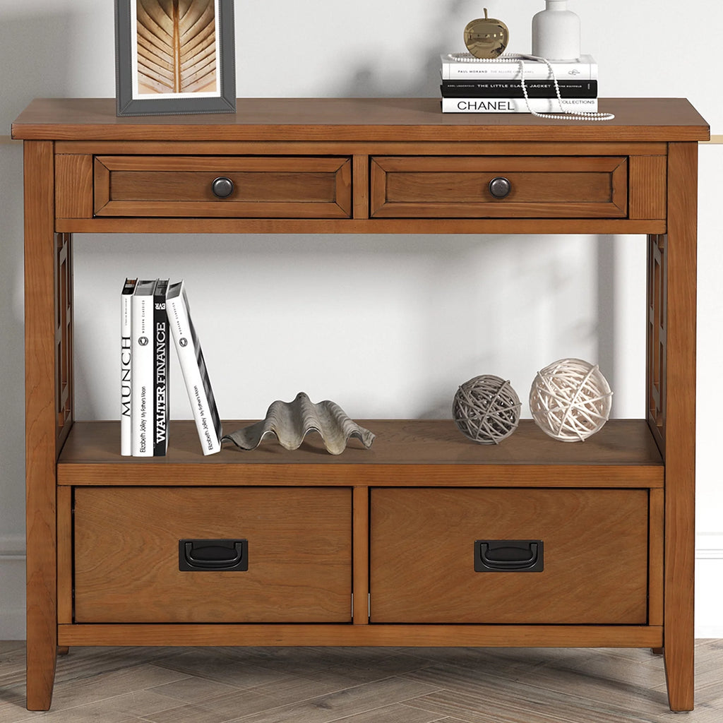36'' Pine Wood Console Table with 4 Drawers & 1 Storage Shelf W9603