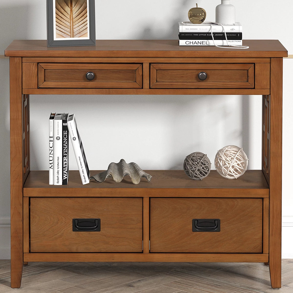 36'' Pine Wood Console Table with 4 Drawers & 1 Storage Shelf W9603