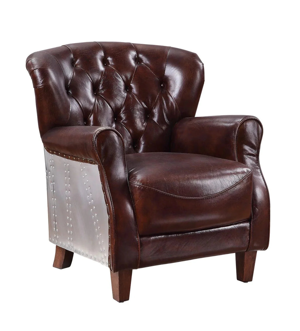 Vintage Brown & Aluminum Accent Chair L1246
