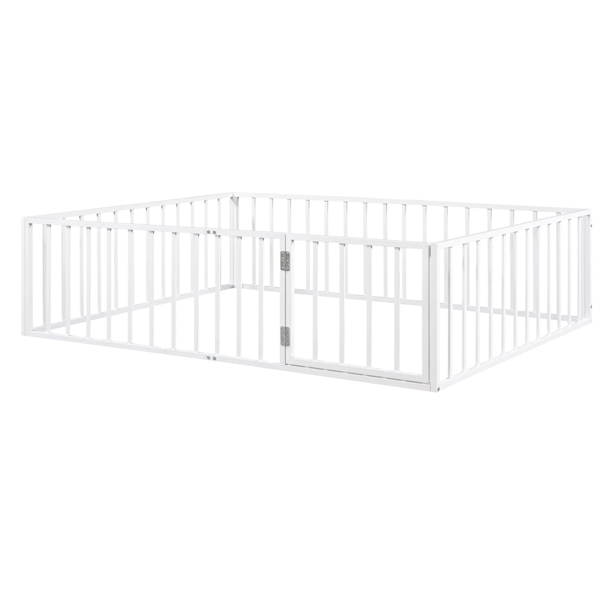 Queen Size Metal Floor Bed Frame with Fence and Door E40510
