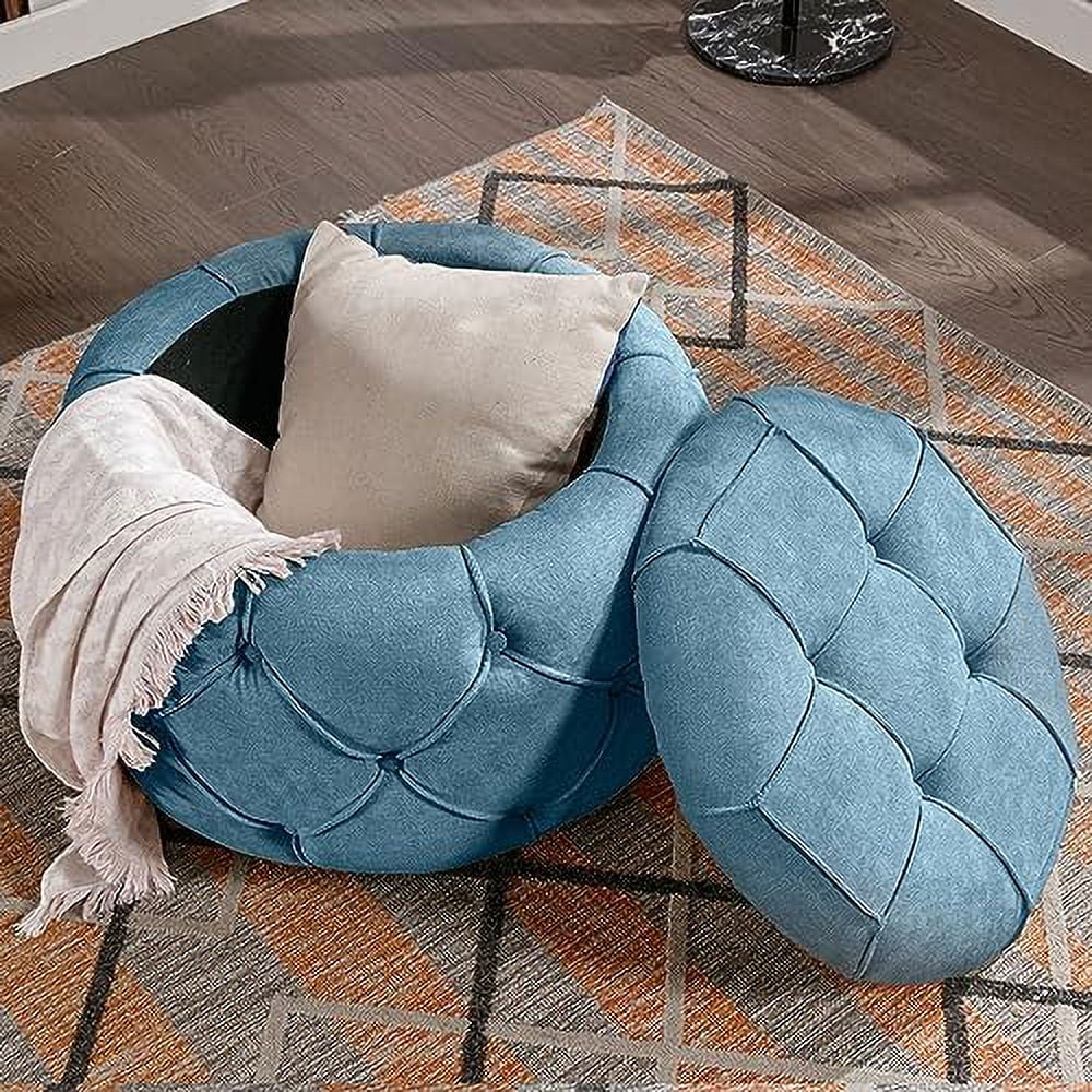 Blue Woven Round Tufted Ottoman T217