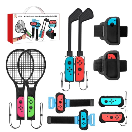 Switch Sports Games Accessories Bundle, 10 in 1 Family Party Pack with Tennis Rackets, Golf Clubs, Leg Straps & Joycon Grips R113504