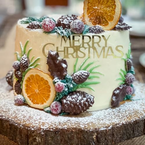 10 Pcs Mirror Gold Merry Christmas Cake Toppers Q336