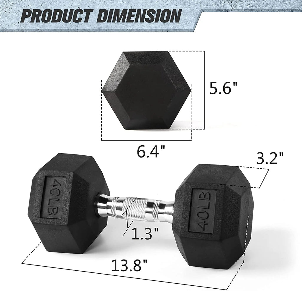 Rubber Hex Dumbbell 5-60 Lbs with Metal Handle O5708