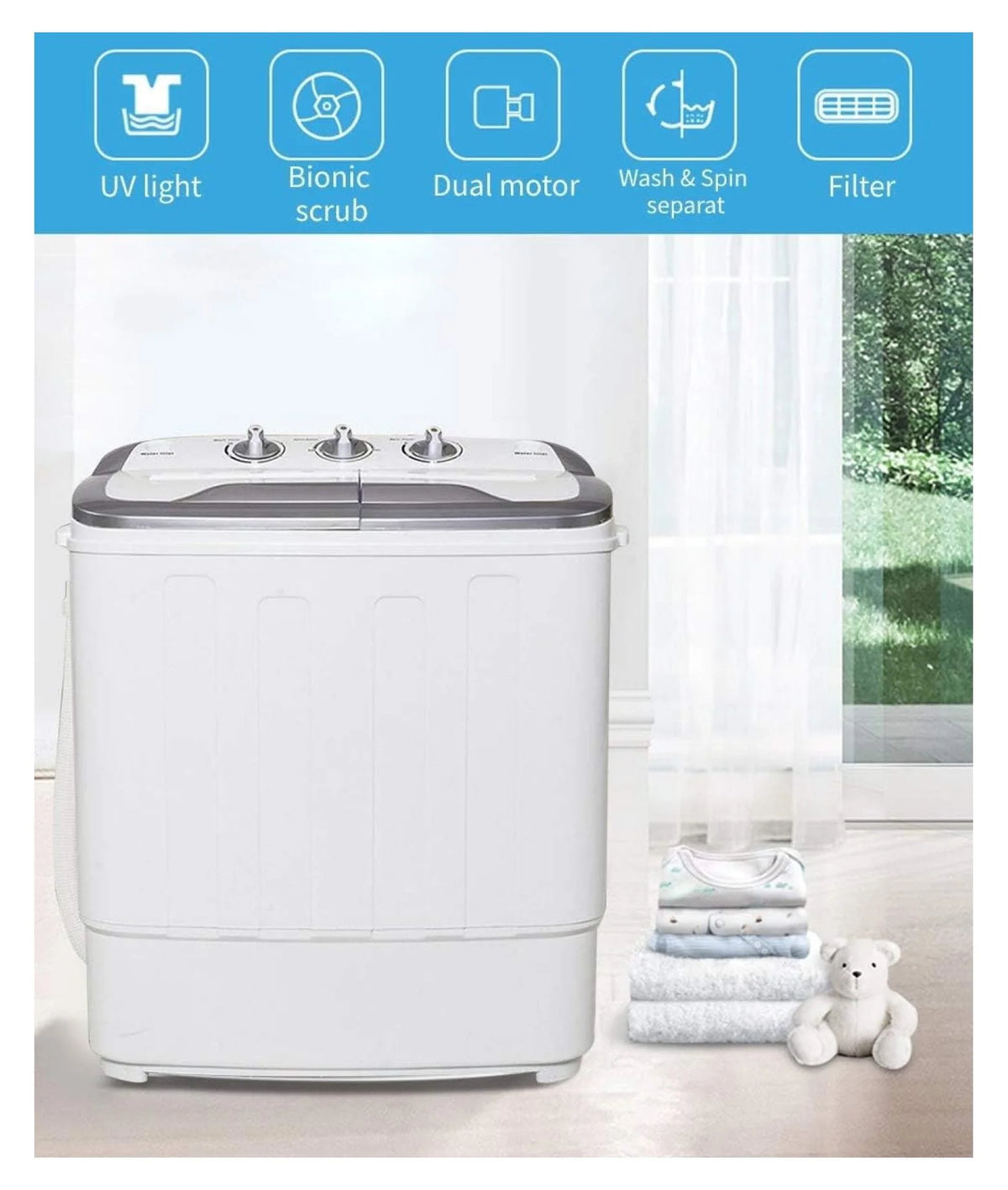 Compact Mini Washer Machine with 8 lbs Washing and 5 lbs Spin Dryer C1455