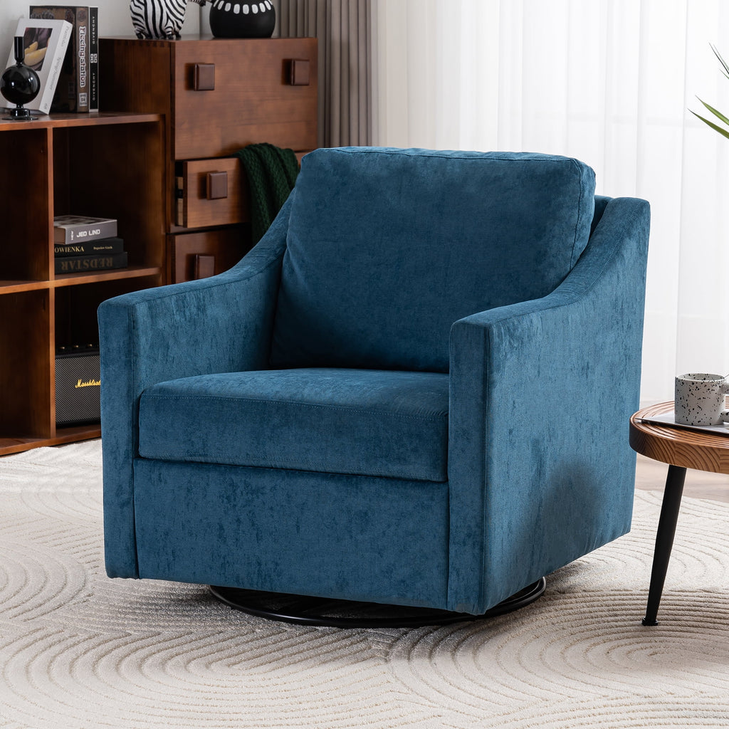Navy Blue Linen Fabric Swivel Accent Chair T68812