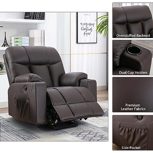 Brown Faux Leather Oversized Power Lift Recliner Chair with Heated and Massage O884