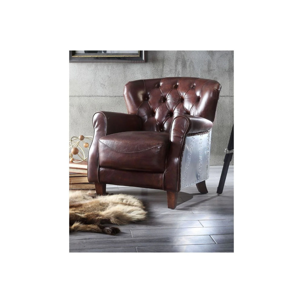 Vintage Brown & Aluminum Accent Chair L1246