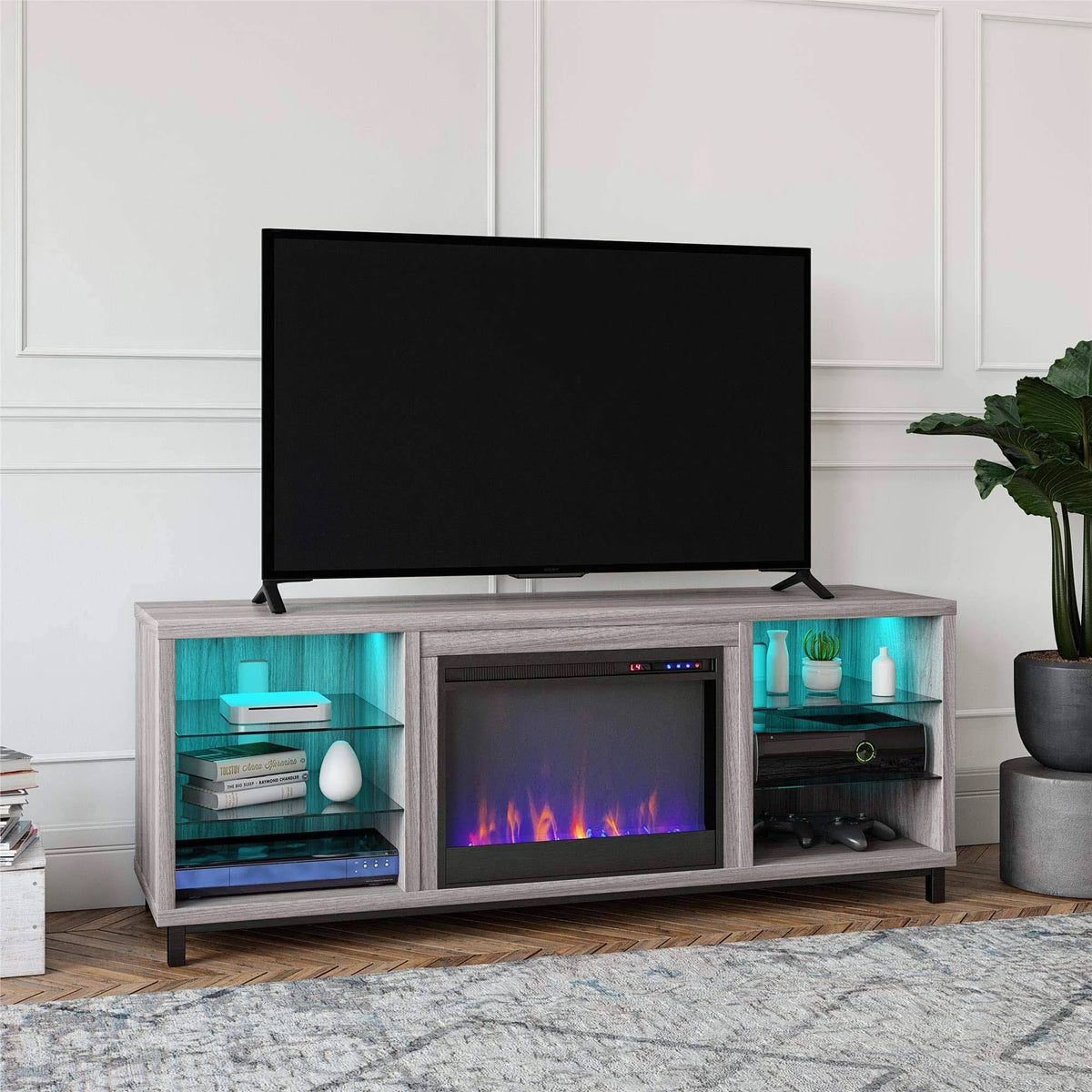 Light Walnut Fireplace TV Stand for TVs Up to 70" V630684