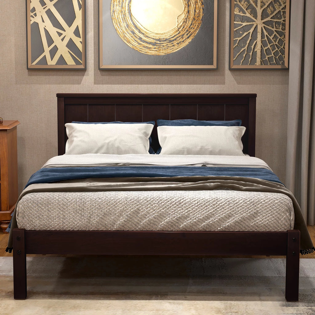 Twin Size Wood Platform Bed with Headboard X8449
