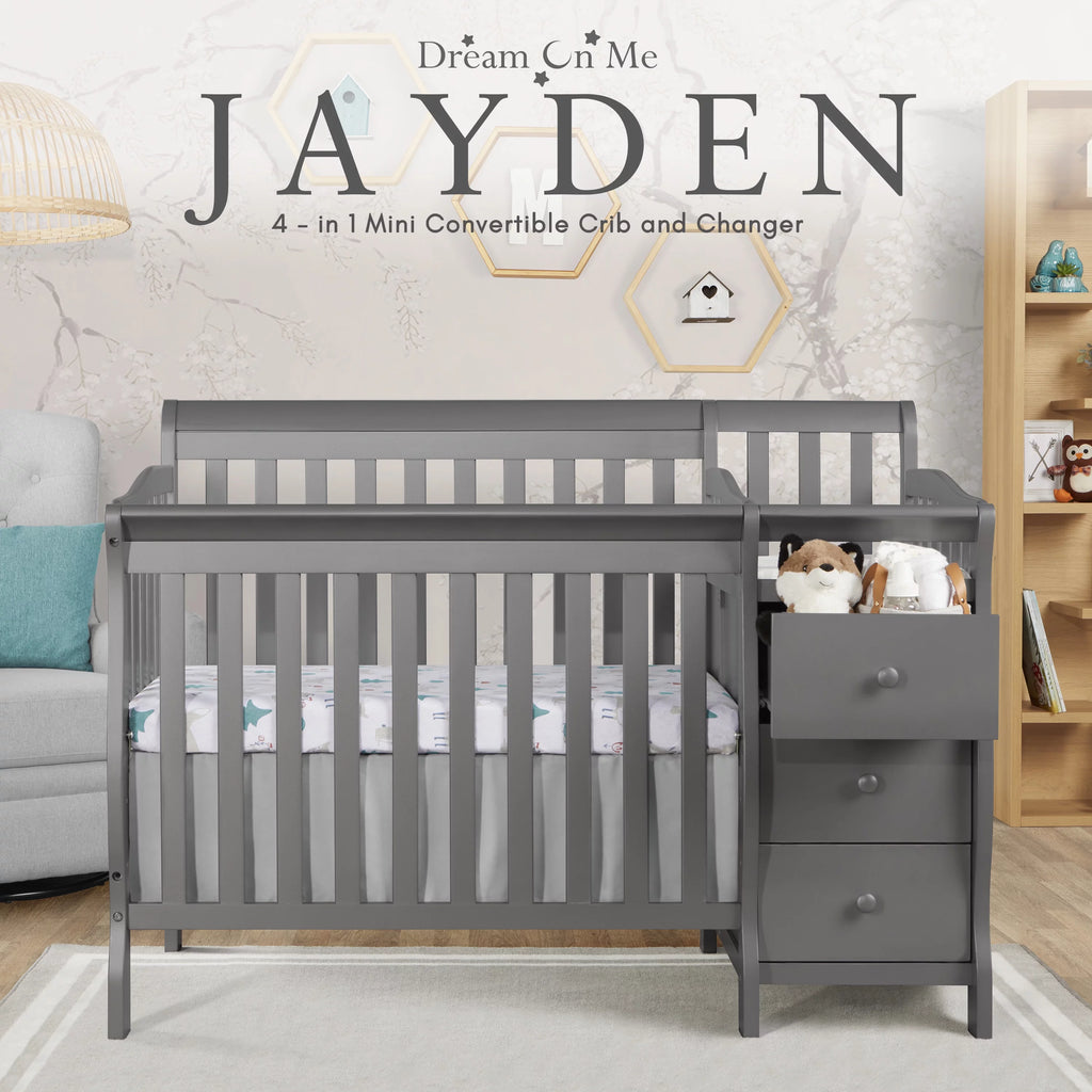 Storm Grey 4-in-1 Convertible Mini Crib and Changer B95615