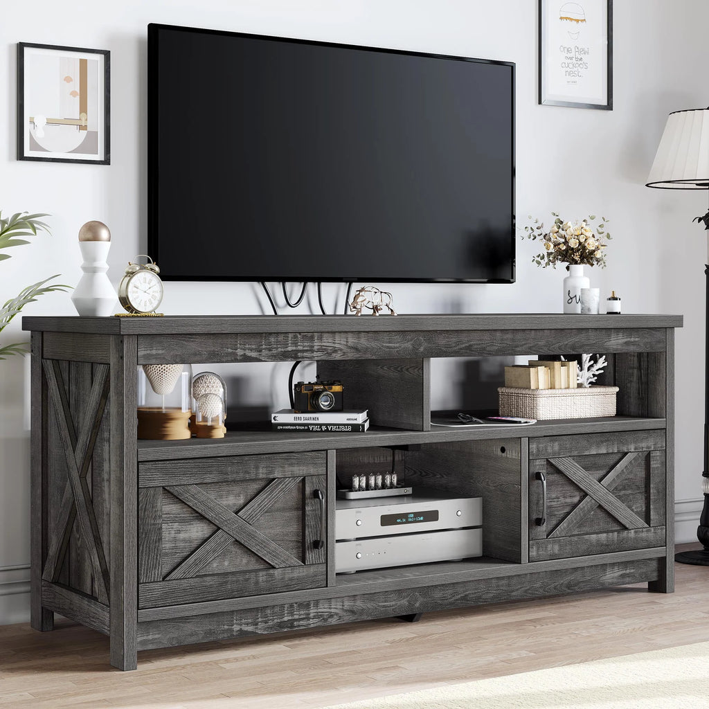 Farmhouse TV Stand up to 65 inch with Power Outlet, Grey Wash G83721