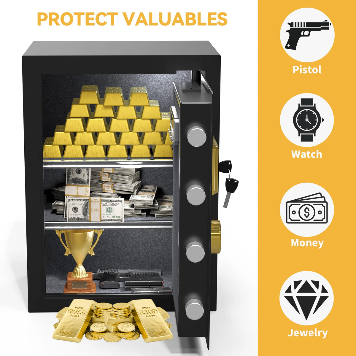 Large Black Fingerprint Safe Box with Digital Keypad and Adjustable Shelves P79716